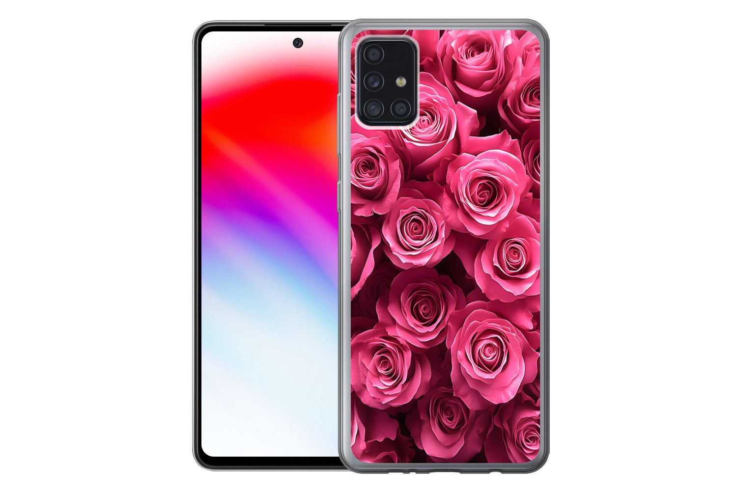 MuchoWow Handyhülle für Samsung Galaxy A52 5G Rosen - Rosa - Blume, Smartphone-Bumper, Print, Handy Schutzhülle Dünn