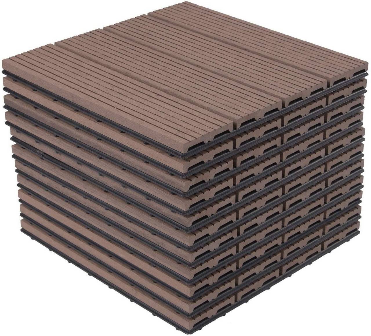 EUGAD WPC Terrassenplatte, 300x300, Braun, 11 Stücke für 1m², wetterfest