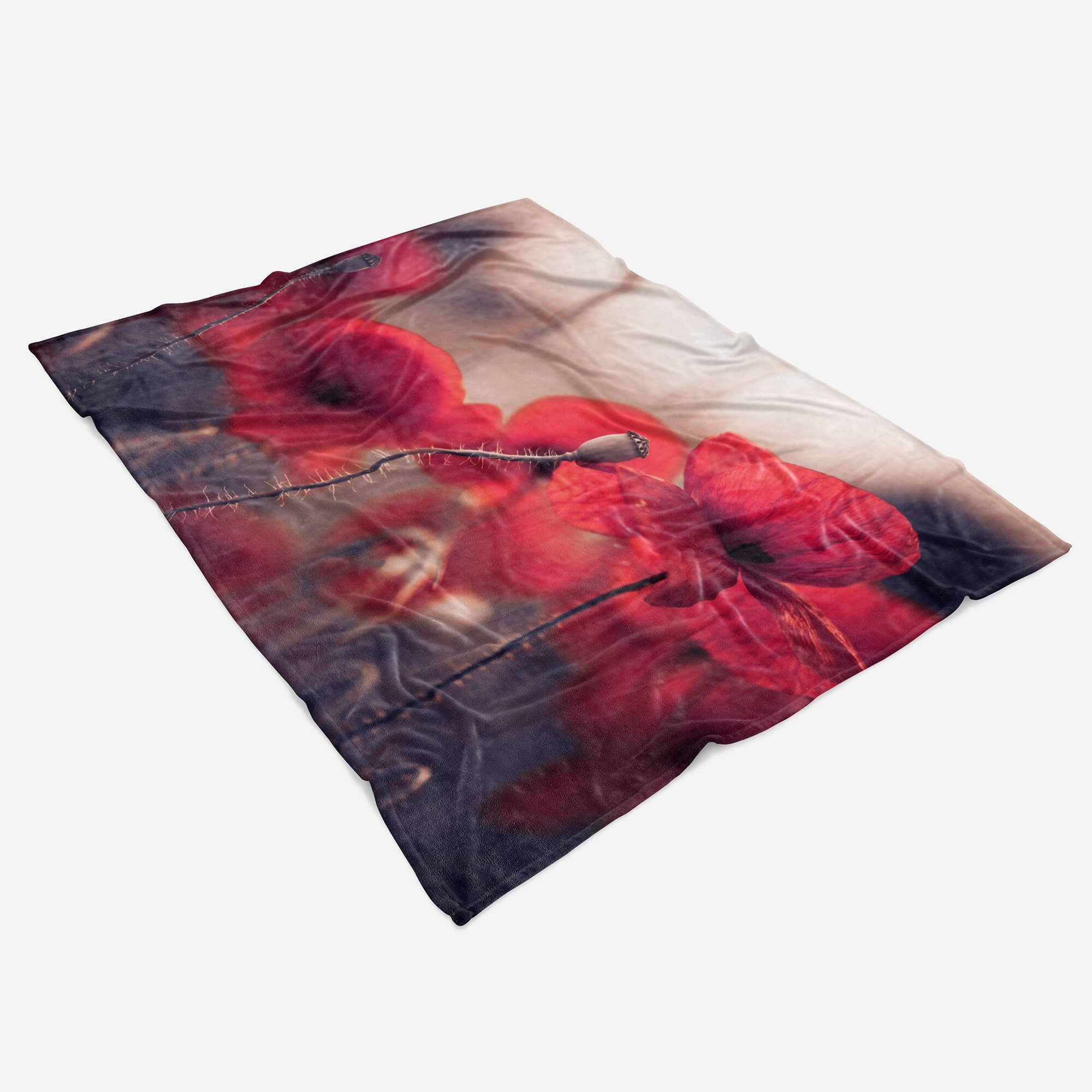Mohnblume Handtuch Sinus Art Fotomotiv Kuscheldecke Handtuch Baumwolle-Polyester-Mix Blu, Saunatuch mit (1-St), Rote Strandhandtuch Handtücher
