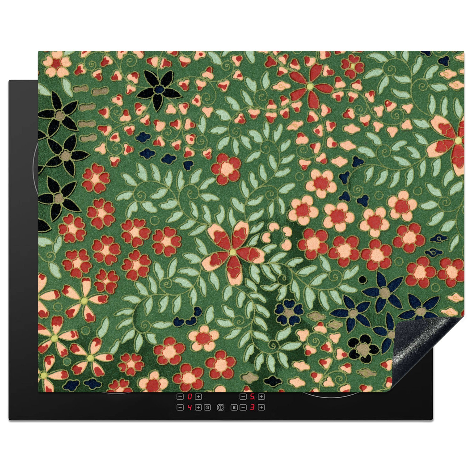 MuchoWow Herd-Abdeckplatte Blumen - Grün - Weihnachten - Rot - Feiertage, Vinyl, (1 tlg), Abdeckung Induktionskochfeld Schutzmatte, Küche Deko, 65x52 cm