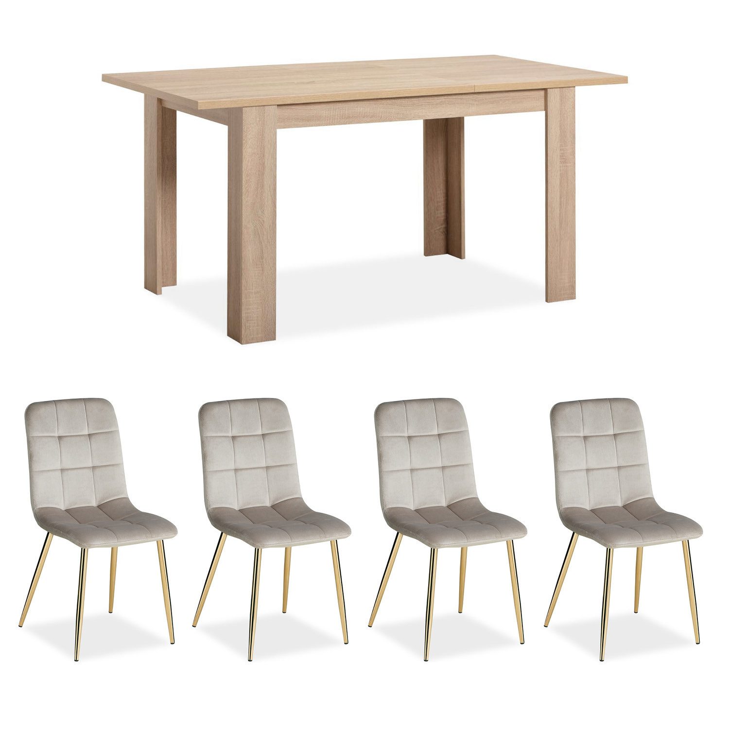 Homestyle4u Essgruppe Esstisch 80x120 bis 80x153 erweiterbar 4 Stühle Grau günstig online kaufen