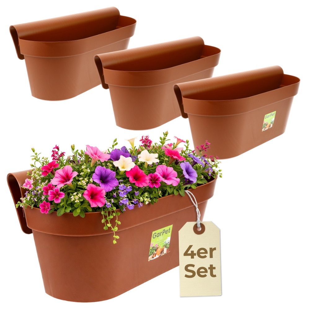 GarPet Balkonkasten 4er Set Geländerkasten Balkon mit Wasserspeicher Blumenkasten Balkon
