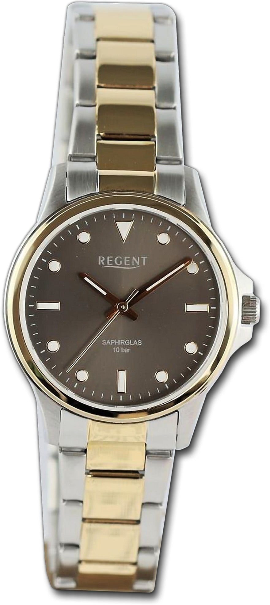 Regent Quarzuhr Regent Damen Armbanduhr Analog, Damenuhr Metallarmband gold, silber, rundes Gehäuse, groß (ca. 32mm)