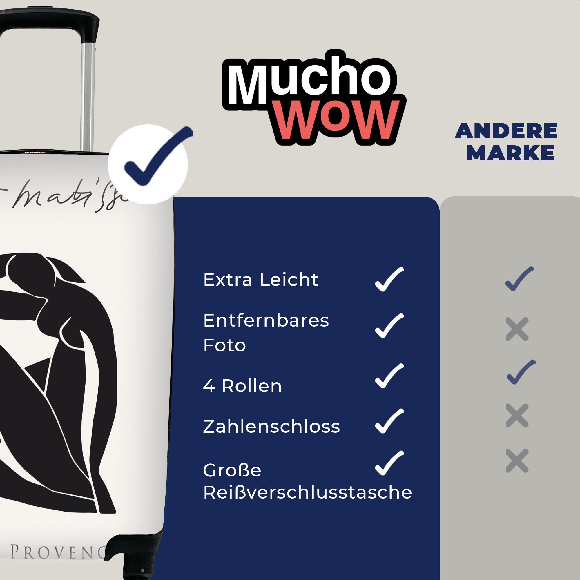 MuchoWow Handgepäckkoffer Frau - Abstrakt Henri Reisetasche Trolley, 4 Handgepäck Schwarz Matisse, Ferien, Reisekoffer mit Rollen, für rollen, - 