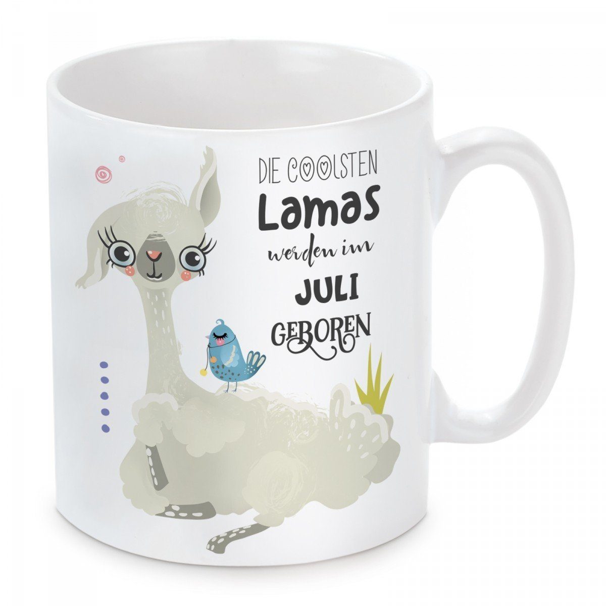 Herzbotschaft Tasse Kaffeebecher mit Motiv Die coolsten Lamas werden im Juli geboren, Keramik, Kaffeetasse spülmaschinenfest und mikrowellengeeignet