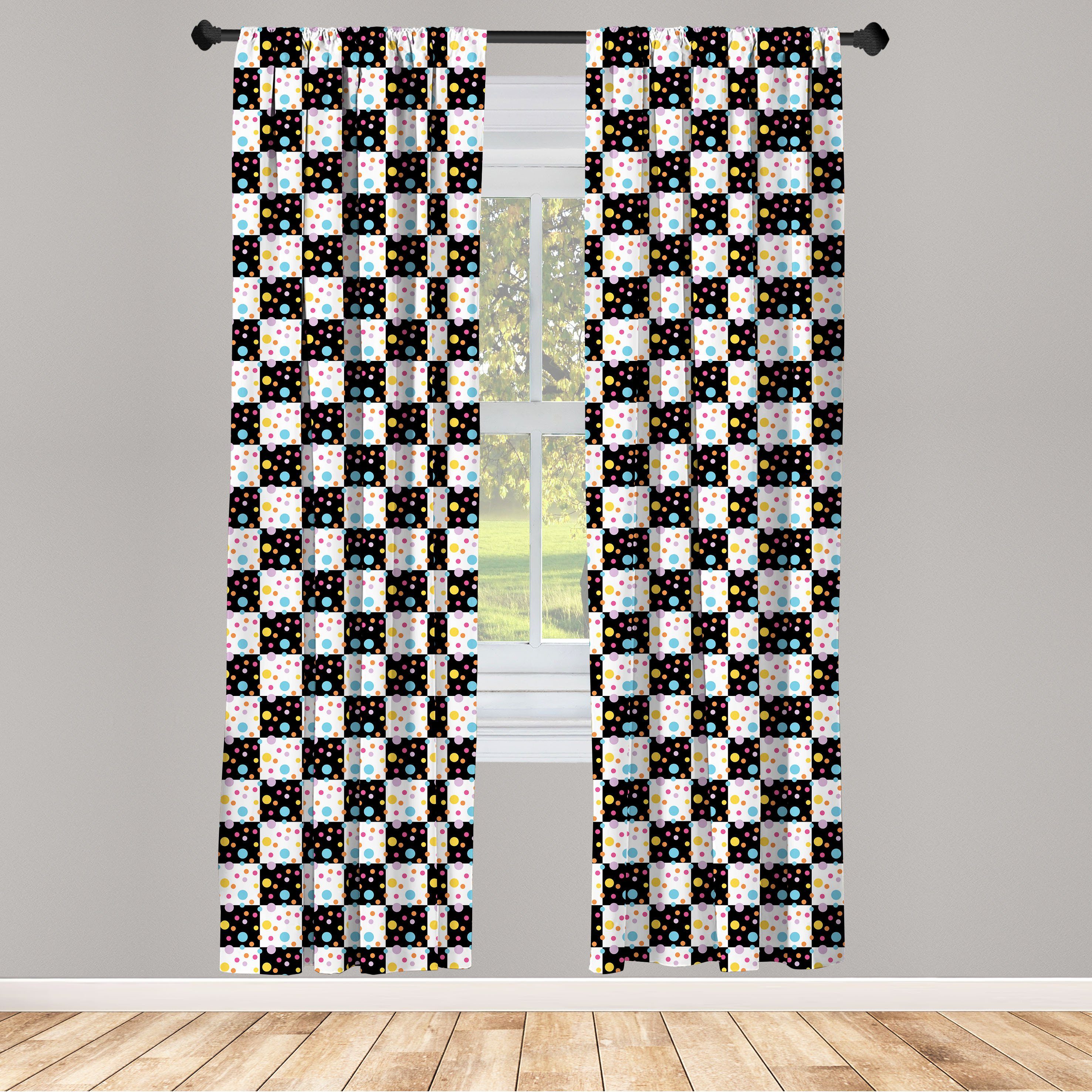 Tile Schlafzimmer Gardine Checkered Abakuhaus, Bunt Vorhang Microfaser, Wohnzimmer Dekor, für Gepunktete