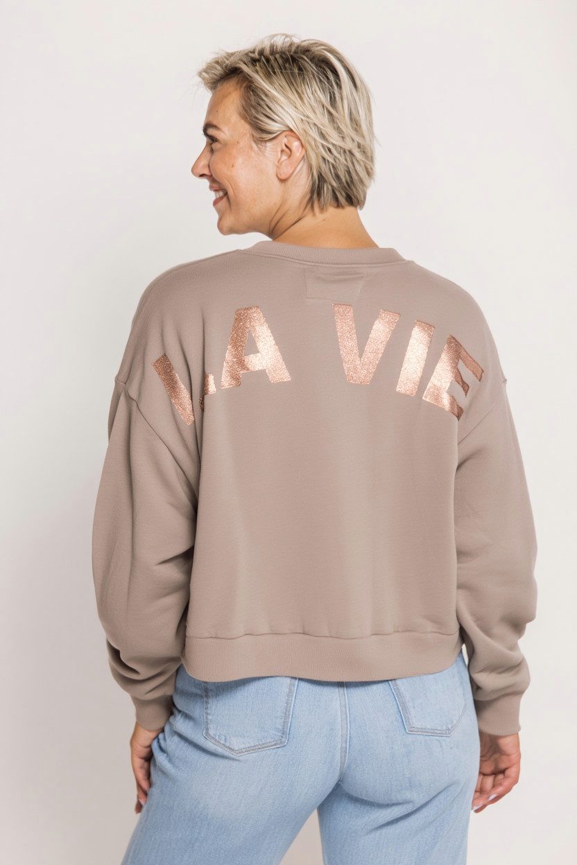 Zhrill Sweater ZHUTE mit glänzendem Rücken-Print günstig online kaufen