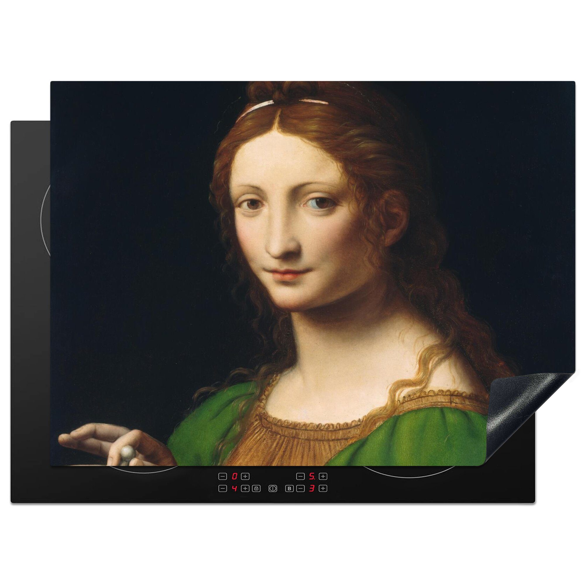 MuchoWow Herdblende-/Abdeckplatte Maria Magdalena - Leonardo da Vinci, Vinyl, (1 tlg), 70x52 cm, Mobile Arbeitsfläche nutzbar, Ceranfeldabdeckung