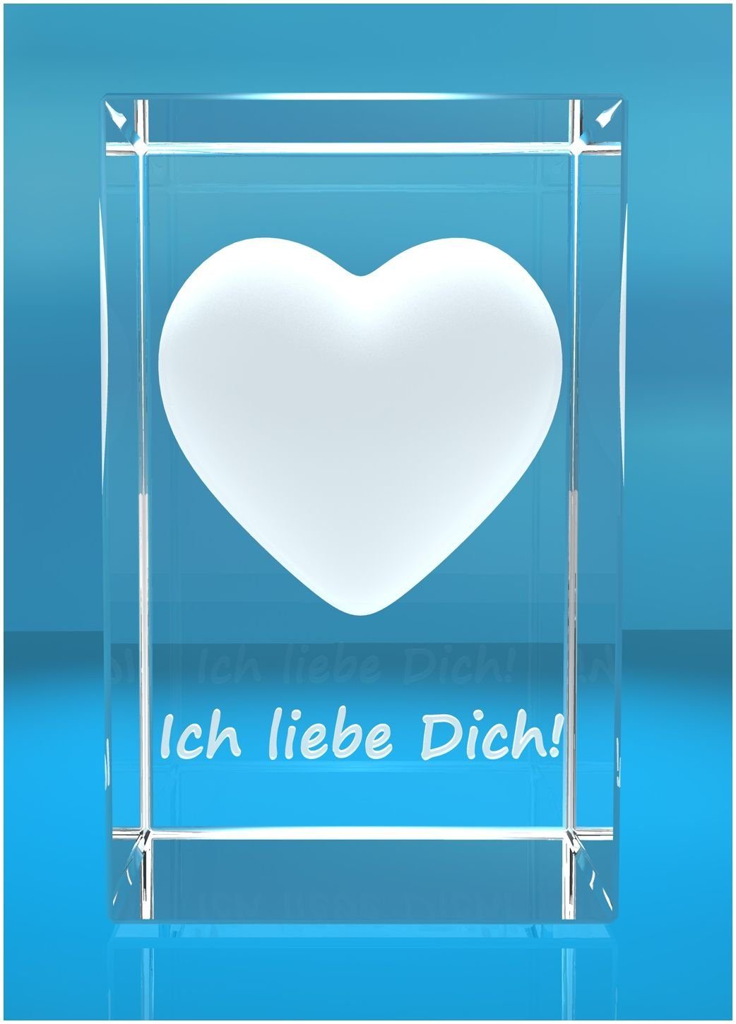 VIP-LASER Dekofigur 3D Glasquader I Herz I Text: Ich liebe Dich!, Hochwertige Geschenkbox, Made in Germany, Familienbetrieb