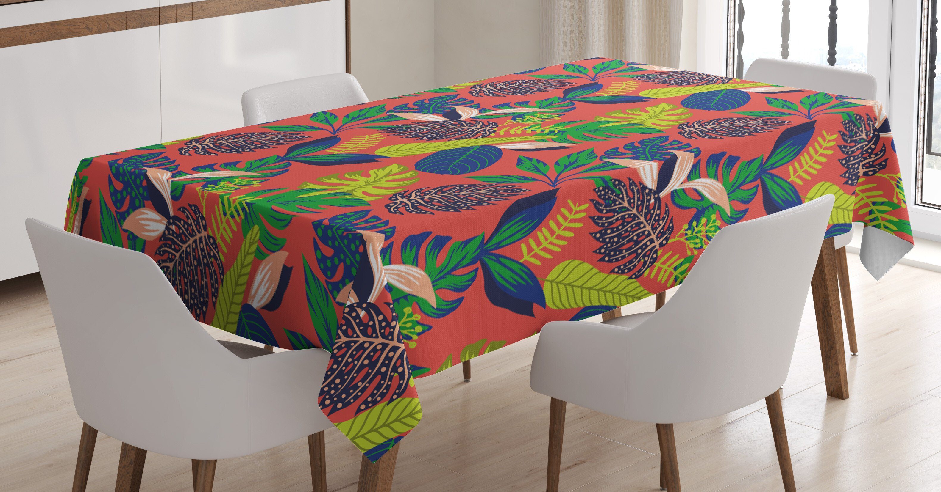 den Botanik Abstrakte Blumen-Blätter-Kunst Abakuhaus Tischdecke Für Klare geeignet Farben, Außen Farbfest Bereich Waschbar