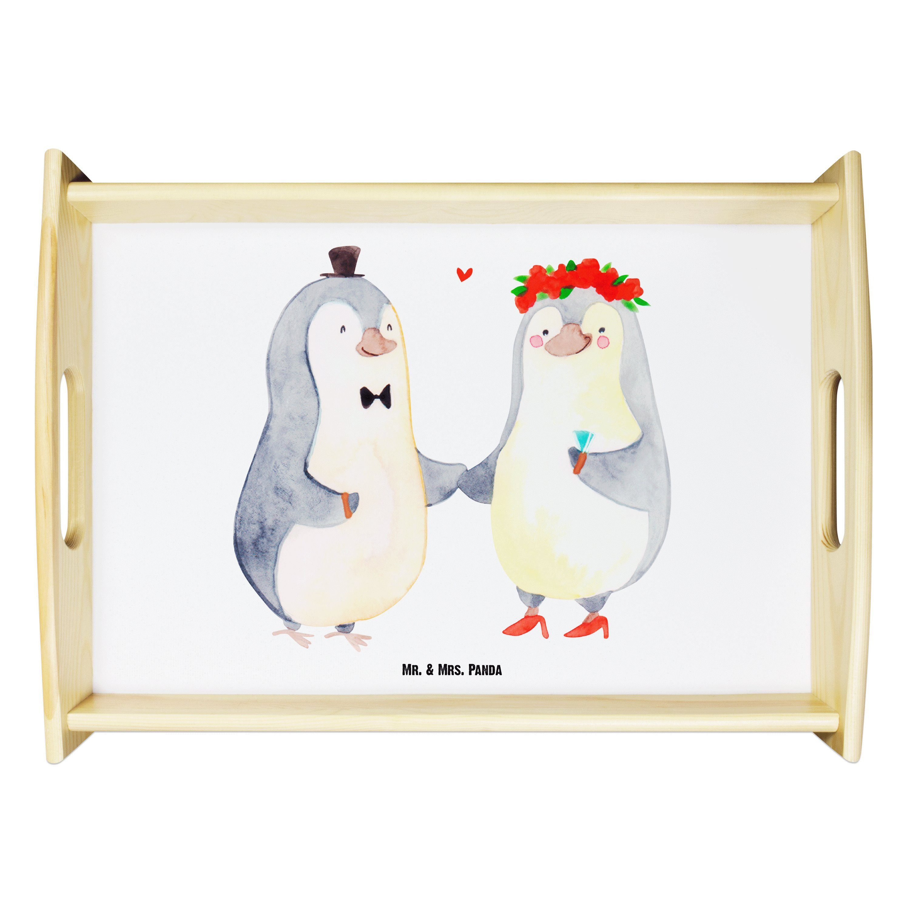 Pinguin Panda Küchen, - Tablett (1-tlg) Bräutigam, lasiert, Mr. Ehefrau, Heirat Ehemann, Echtholz & Geschenk, - Mrs. Weiß