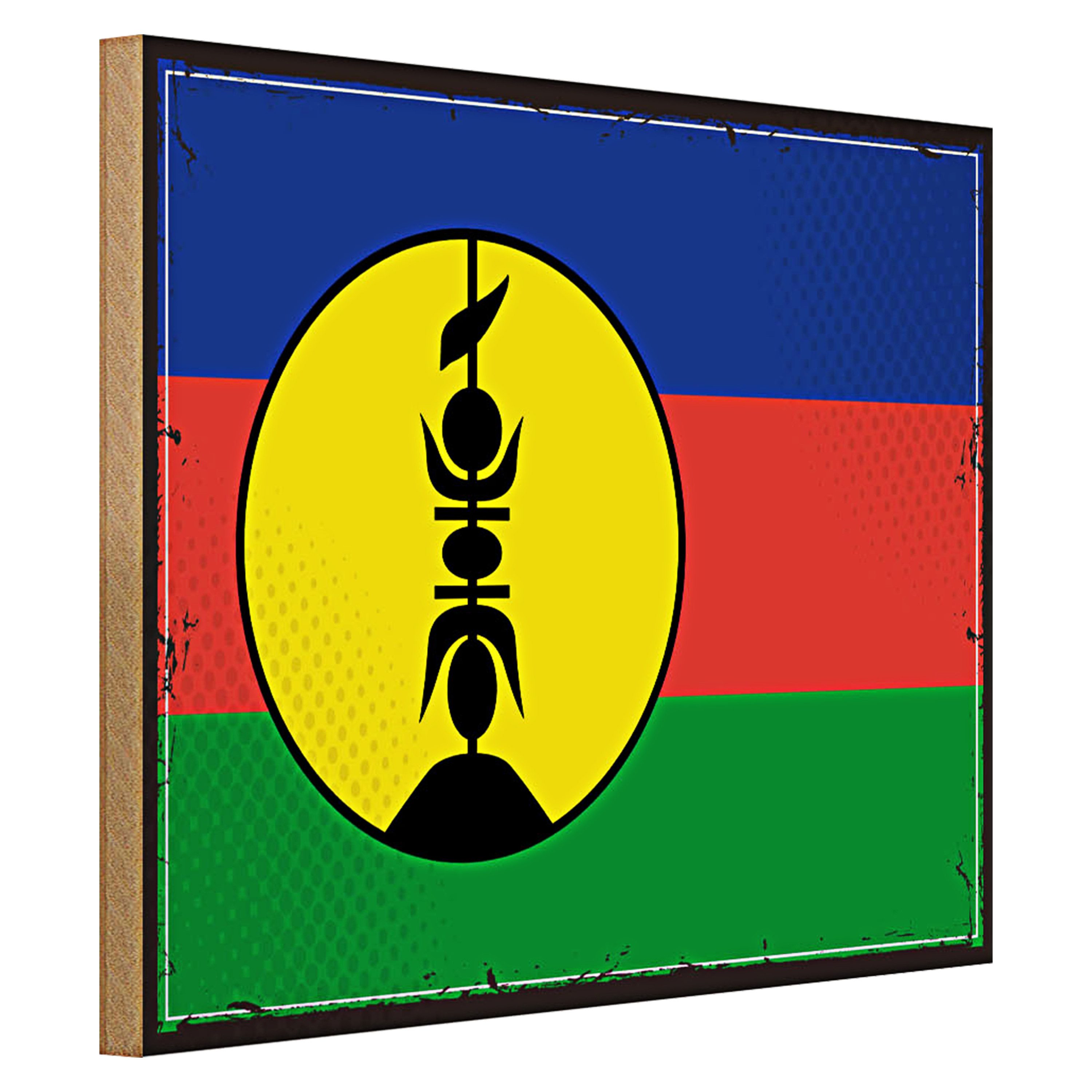 Roomando Holzbild Flagge Neukaledonien 40x30cm Retro Flag