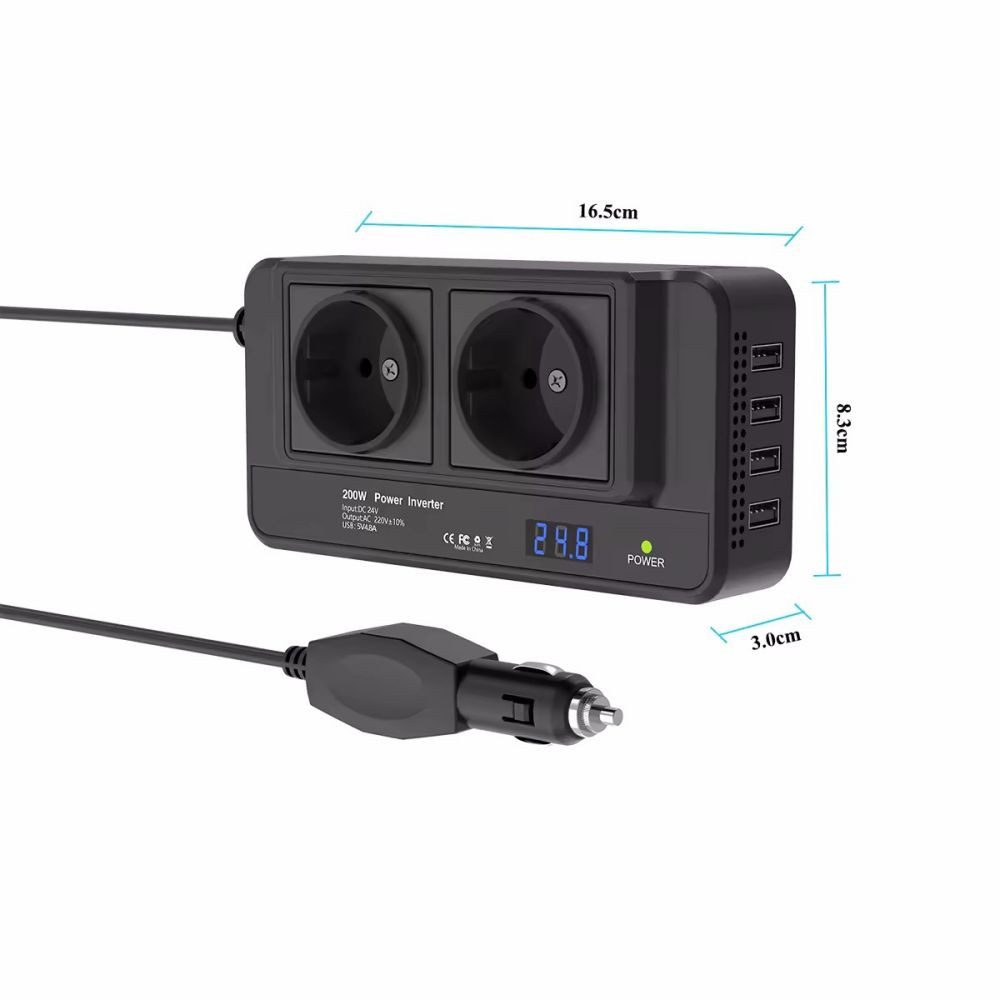 VIVIHEYDAY Wechselrichter Spannungswandler, Steckdose mit USB, DC-AC, 12V auf 230V, 200W, für Autos