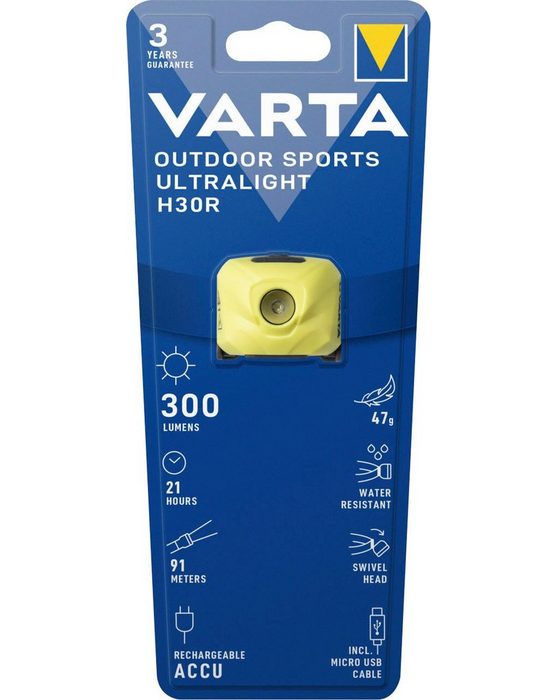 VARTA Kopflampe Outdoor Sports Ultralight H30R (Packung 1-St) aufladbare Stirnleuchte mit Tastensperre und Speicherfunktion