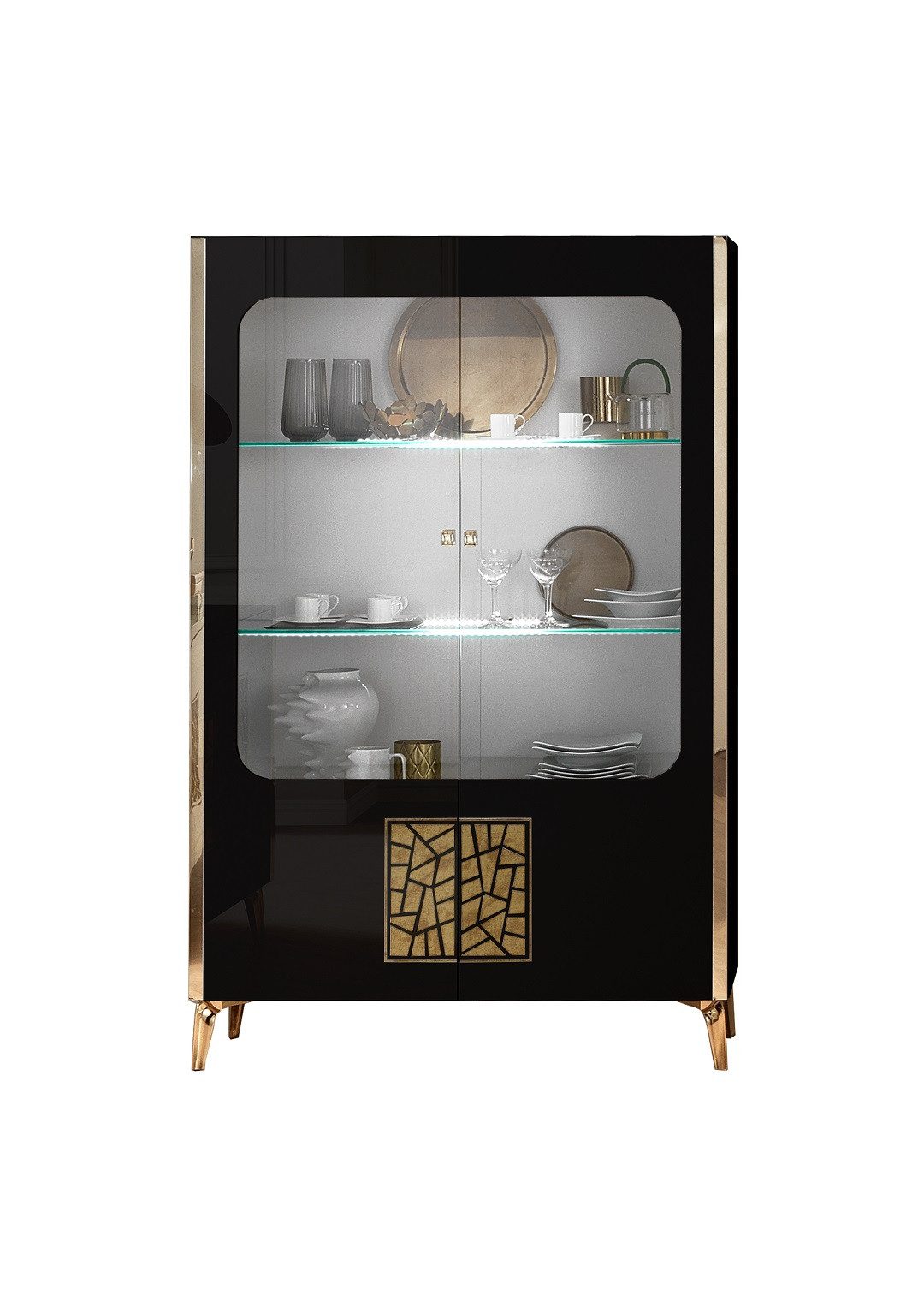 Interdesign24 Glasvitrine Stella (2-Türig, in Schwarz/Gold Hochglanz) Made in Italy