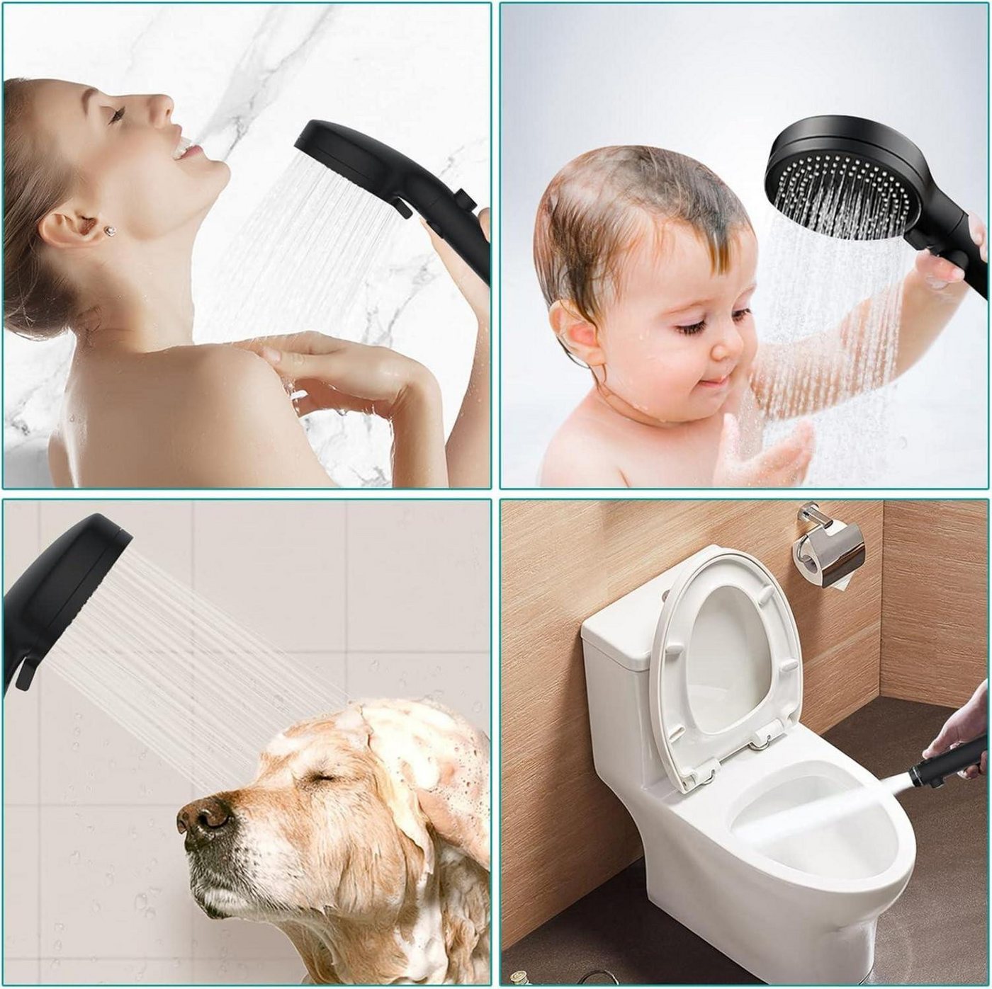 Thumbnail - LuxusKollektion Handbrause Schwarzer Duschkopf mit 3