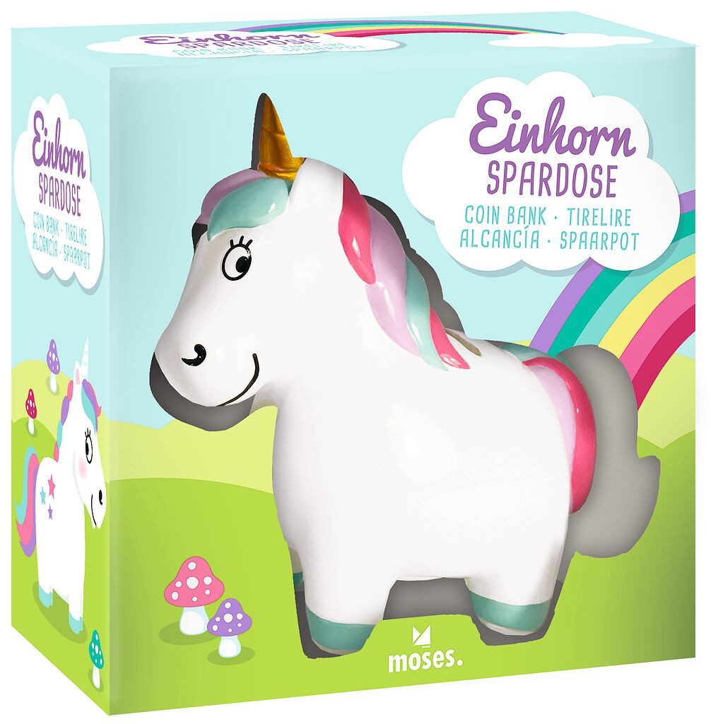 Moses. Verlag Spardose Einhorn, Kinder-Sparschwein in Einhornform, aus Polyresin