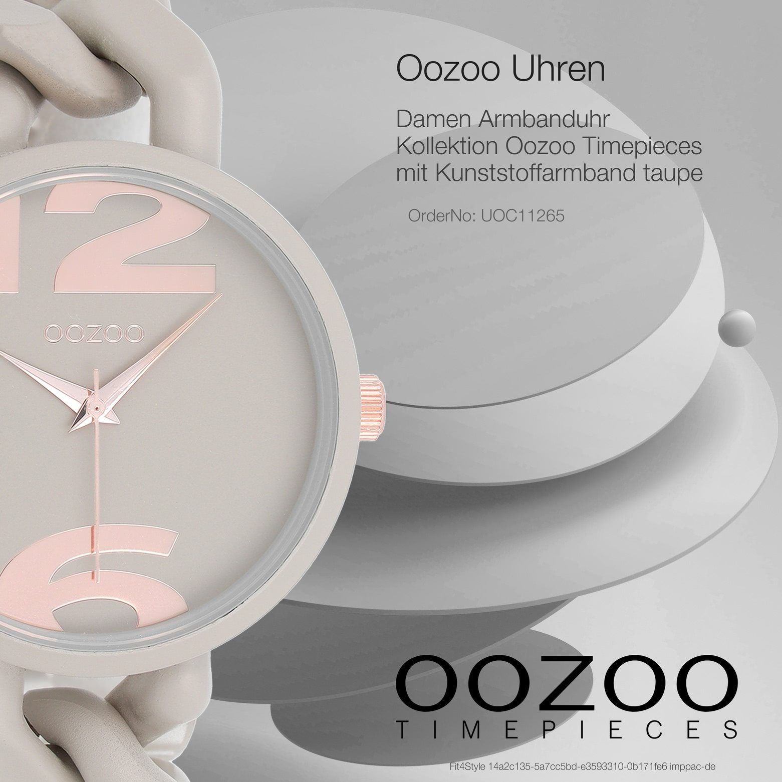 Analog, groß Kunststoffarmband, 40mm) Oozoo Armbanduhr rund, Damenuhr Timepieces Fashion-Style (ca. Quarzuhr Damen OOZOO