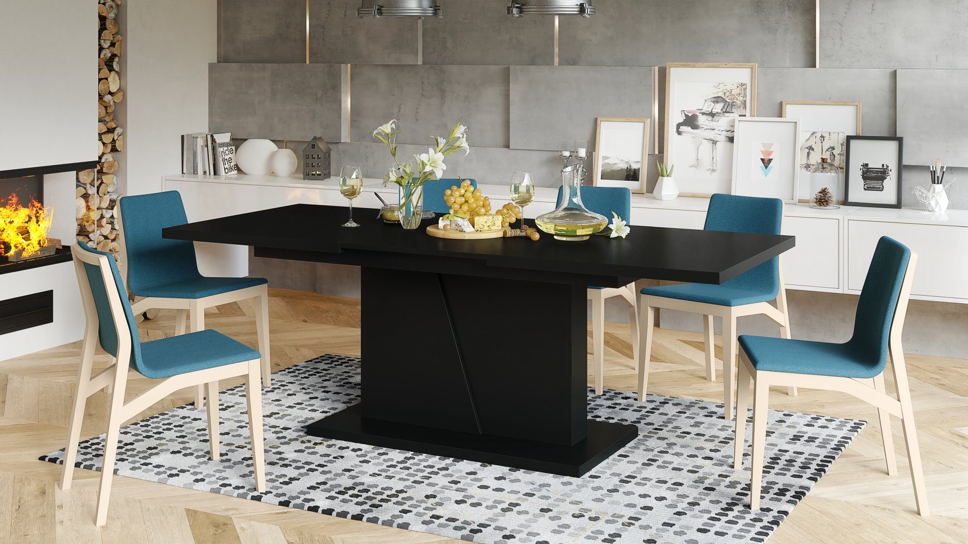 Mazzoni Tisch Noir Esstisch Esstisch 218 Design 160 Schwarz bis cm Noble matt ausziehbar