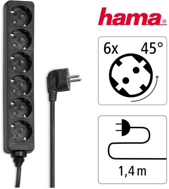 Hama Mehrfachsteckdose, 6-fach, 1,4 m, Schwarz Steckdosenleiste 6-fach (Kabellänge 1,4 m)