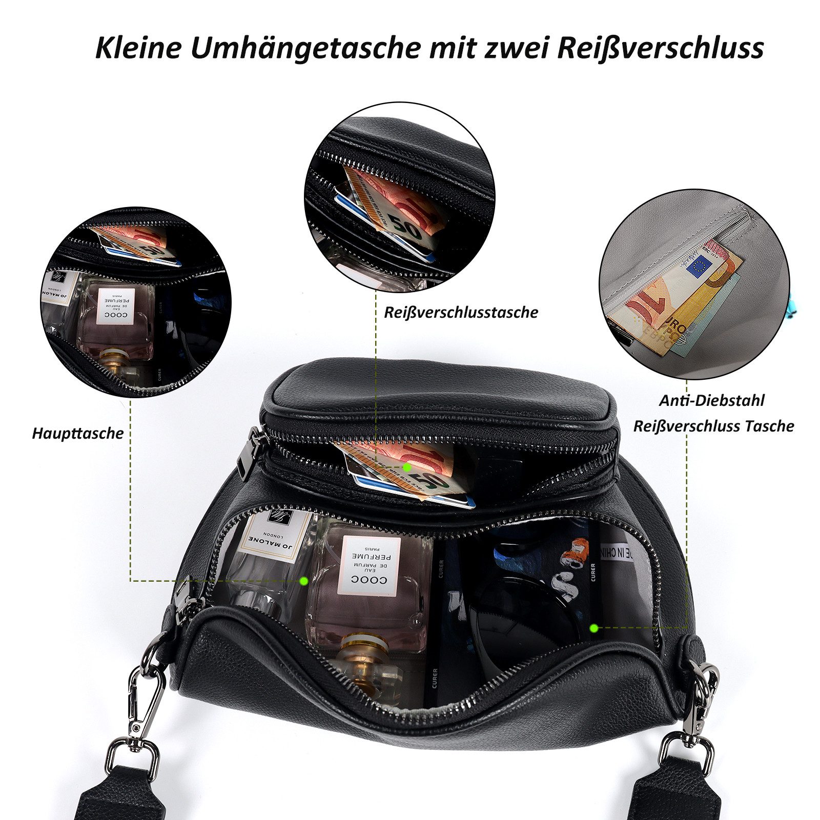 TAN.TOMI Bauchtasche Damen Bauchtasche,Umhängetasche Damen Klein Crossbody Bag Bauchtasche, als Schultertasche tragbar mit Verstellbare Schultergurte – Bild 4 von 5