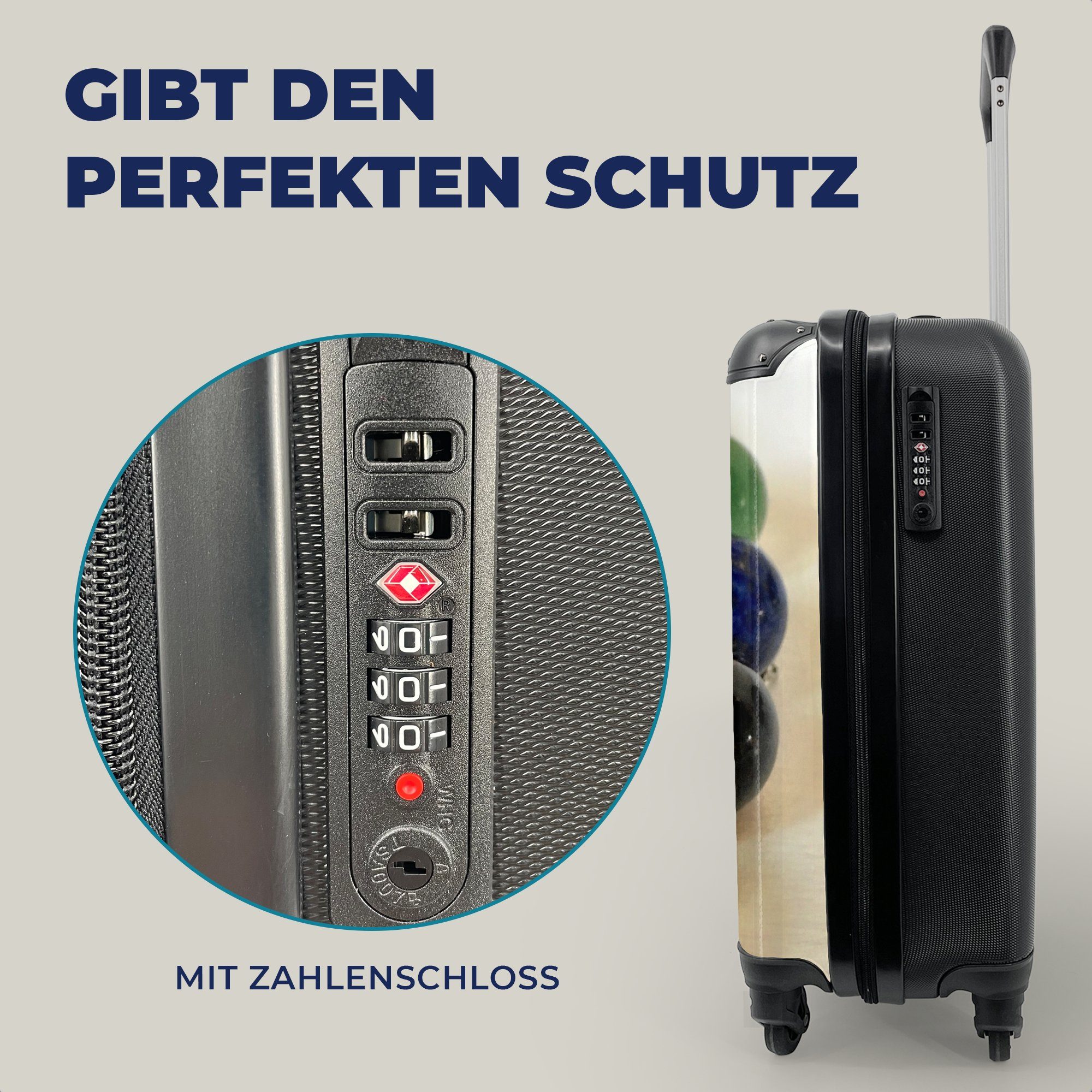 Halskette Chakren, die Reisekoffer Reisetasche Handgepäckkoffer sieben Rollen, rollen, Handgepäck Trolley, Perlen mit für Ferien, mit 4 MuchoWow für