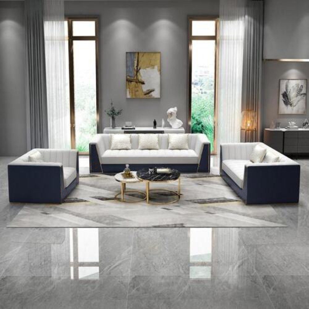 JVmoebel Sofa Graue moderne luxus Garnitur 3+2+1 Sitzer Sofagarnitur Neu, Made in Europe Weiß/Blau