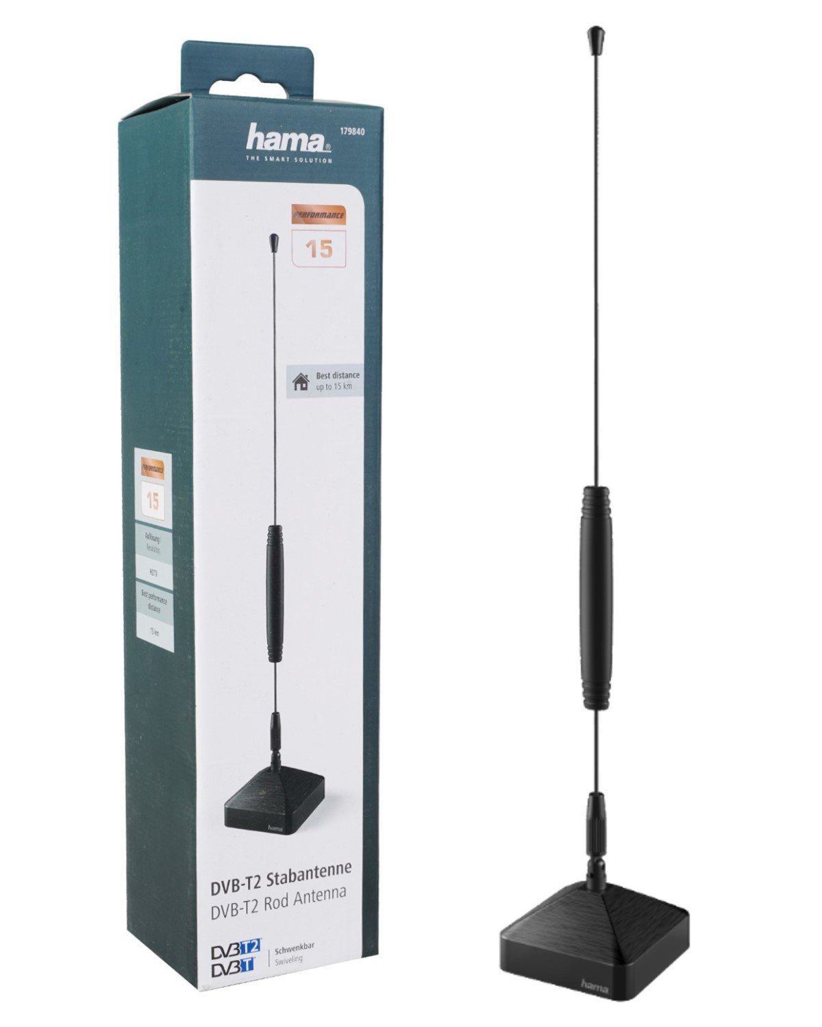 Radio Hama Stab-Antenne Receiver Innenantenne, HD TV Schwarz Passiv TV Notebook am 4K 4K Ultra-HD Zimmer-Antenne oder FULL DVB-T2