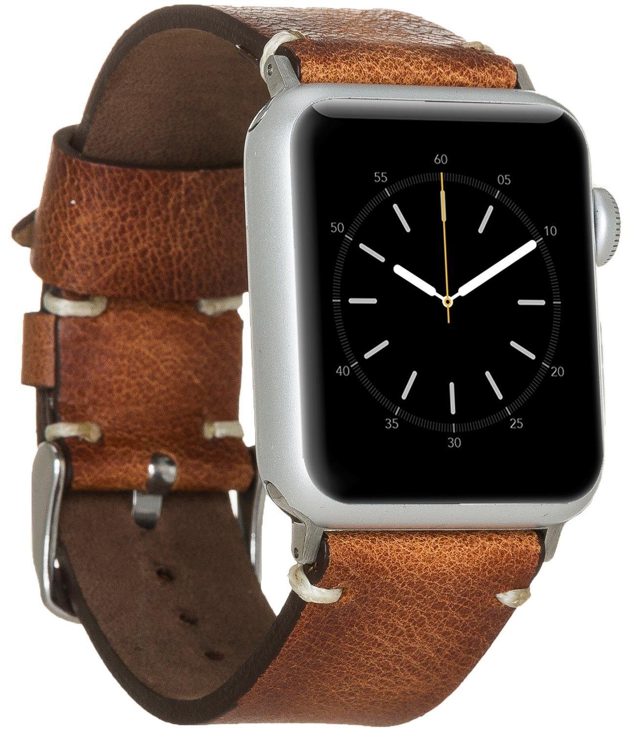 Watch Apple 42/44/45mm Watch Burkley 1-8 für Armband, mit Vintage Leder Sattelbraun in kompatibel Smartwatch-Armband Series Apple