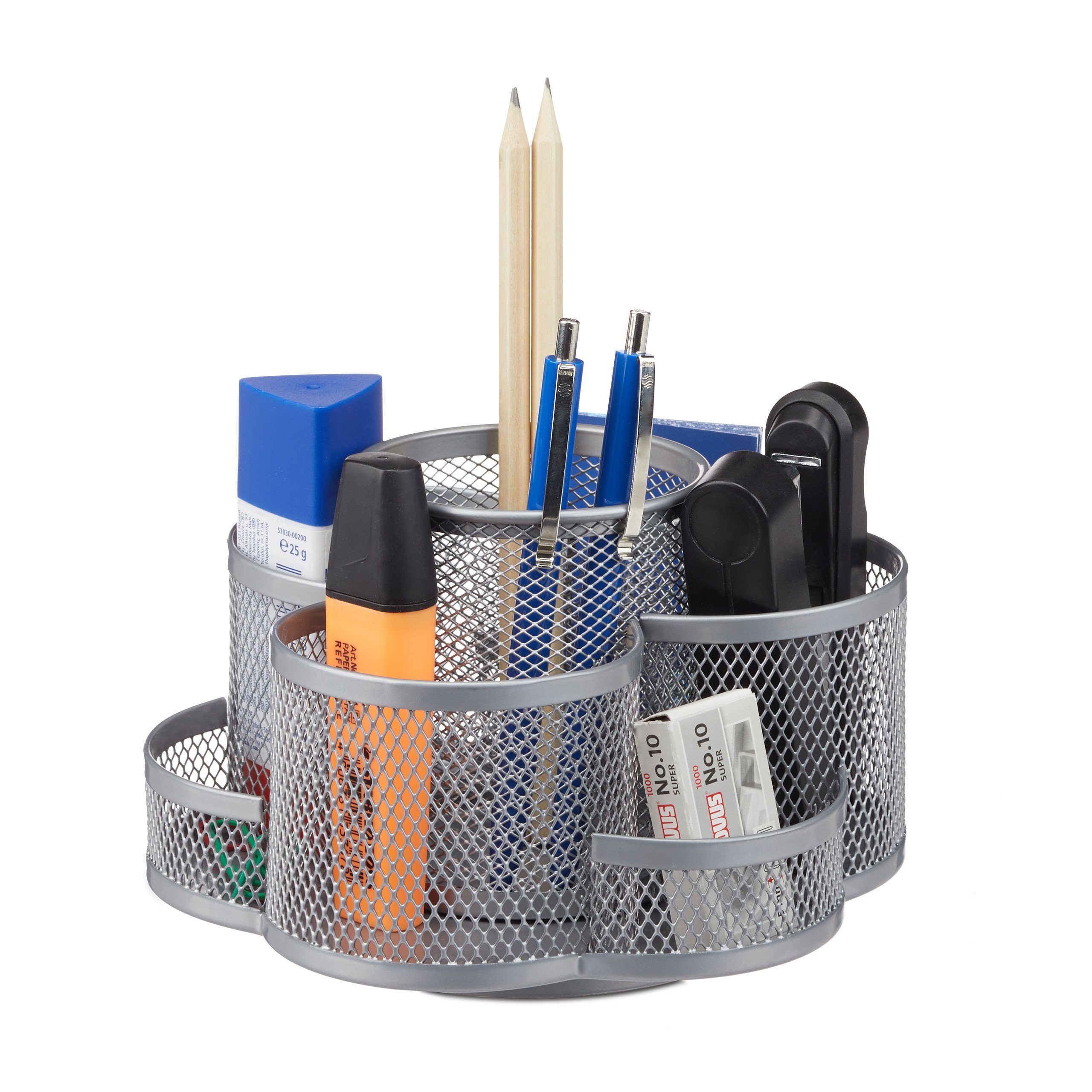 relaxdays Organizer Stifthalter 7 Ablagen Metall, silber