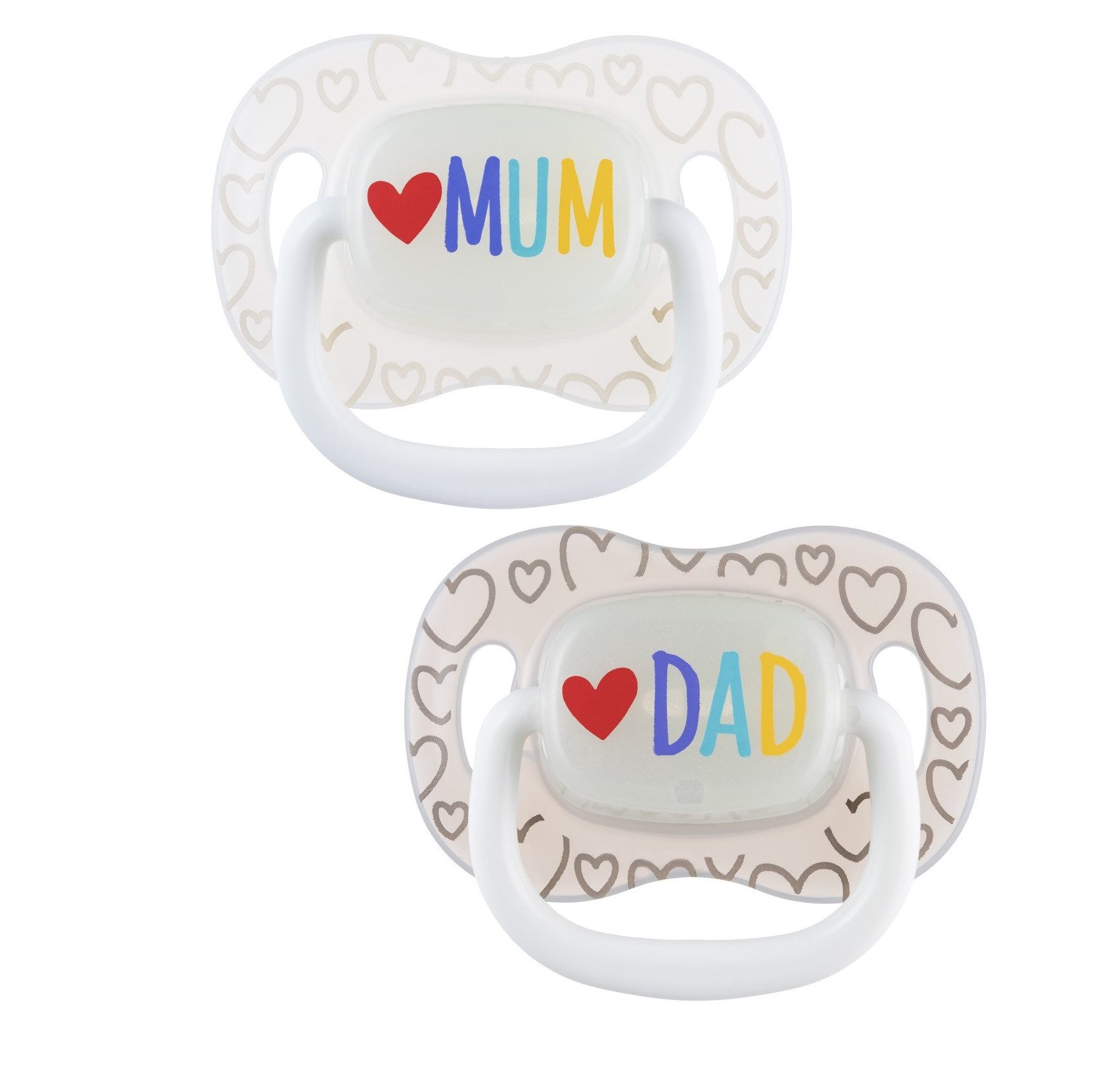 Schnuller Symmetrischer Beruhigungssauger Love Mum + Love Dad 2er Packung