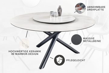 riess-ambiente Esstisch SPIN 150cm weiß / schwarz (Einzelartikel, 1-St), Keramik · Metall · rund · Marmor-Design · mit Drehplatte · Modern