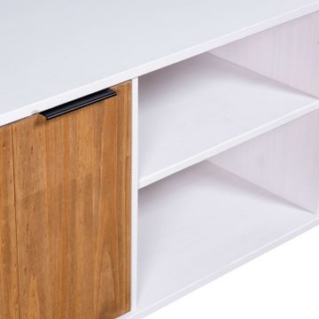 furnicato TV-Schrank New York Weiß Helles Holz Massivholz Kiefer