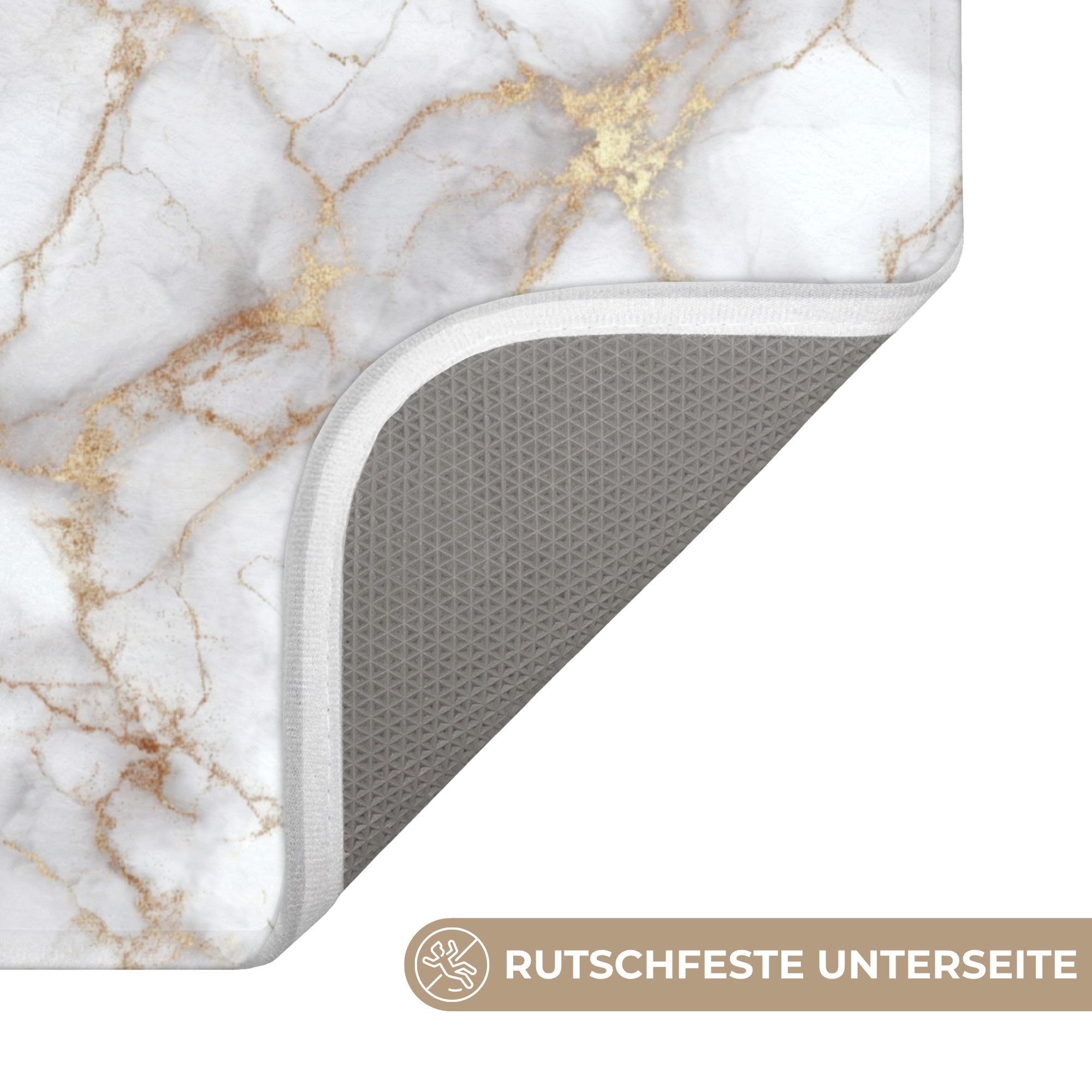 OnlyWow WC-Vorleger Weiß - Gold - Marmor - Grau, Höhe 10 mm, Polyester, U-Form, Vorleger mit Ausschnitt, Toilettenvorleger, Toilettenteppich