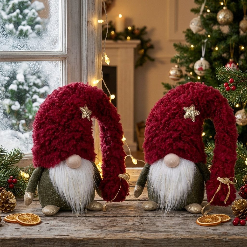 Christmas Paradise Wichtel Gnom sitzend 30cm 2er Set (Dekofigur, 2 St., Weihnachtsdeko), 2er Set mit gleichen Gnomen mit Zipfelmützen & goldenen Akzenten
