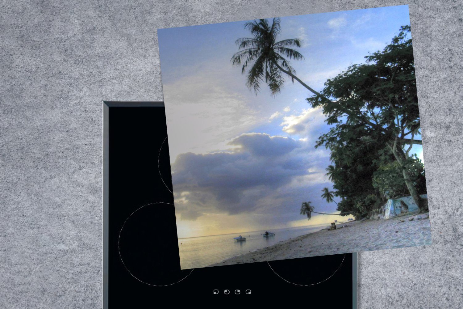 78x78 Sonnenuntergang Mo'orea, Arbeitsplatte Ceranfeldabdeckung, küche dem über Strand von tlg), (1 Herdblende-/Abdeckplatte Vinyl, cm, MuchoWow für