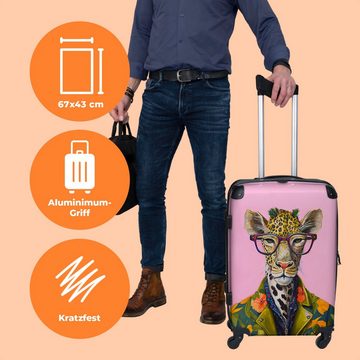 NoBoringSuitcases.com© Koffer Tiere - Giraffe - Brille - Blumen 67x43x25cm, 4 Rollen, Mittelgroßer Koffer für Erwachsene, Reisekoffer