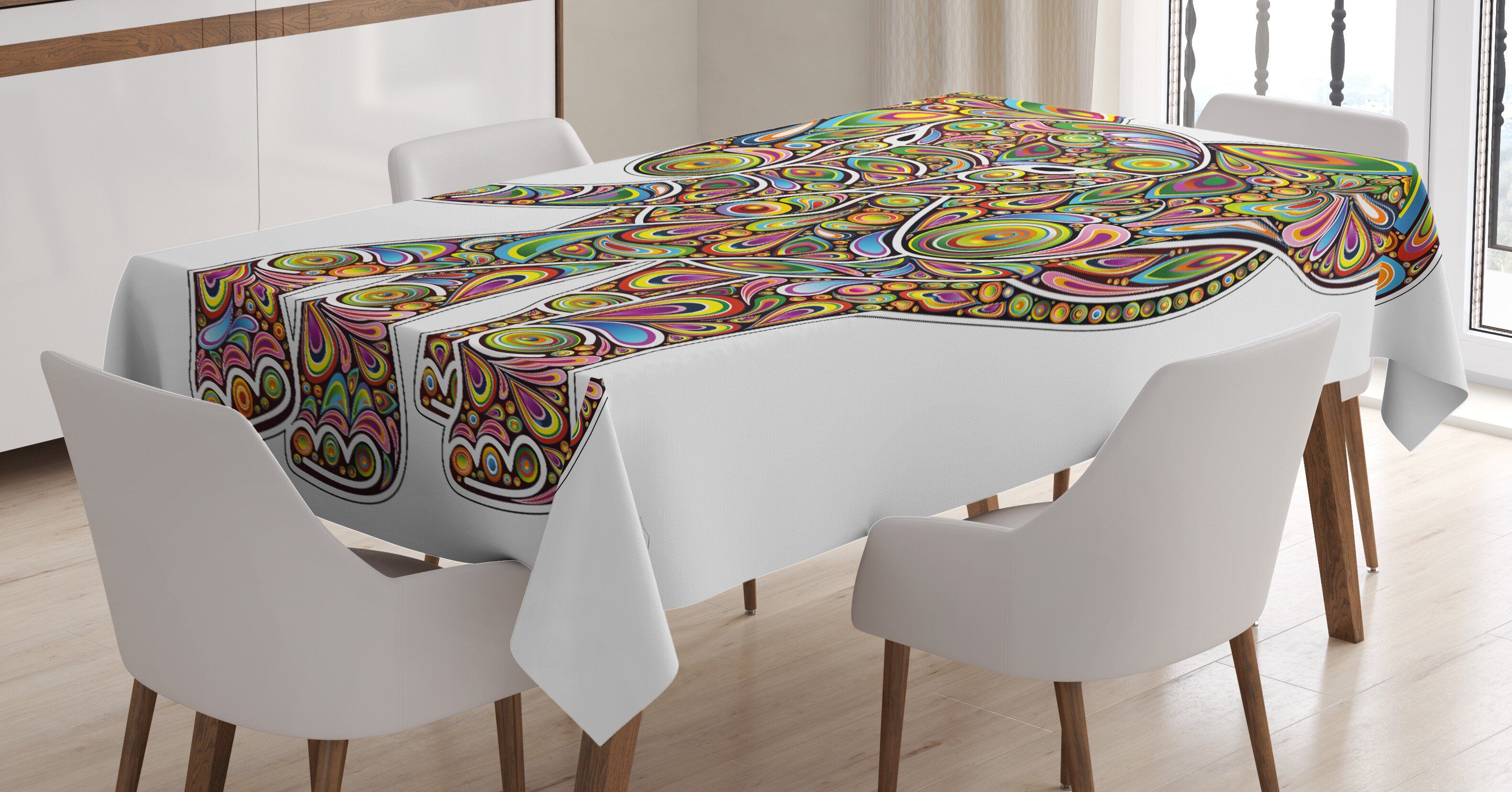 Abakuhaus Tischdecke Farbfest Waschbar Farben, Außen den Klare Boho Für geeignet Bereich Psychedelisch Elefant-Kunst