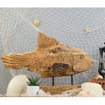 CREEDWOOD Skulptur GESCHNITZTE FISCH FIGUR "ATLANTIS", Teakholz, Maritime Skulptur