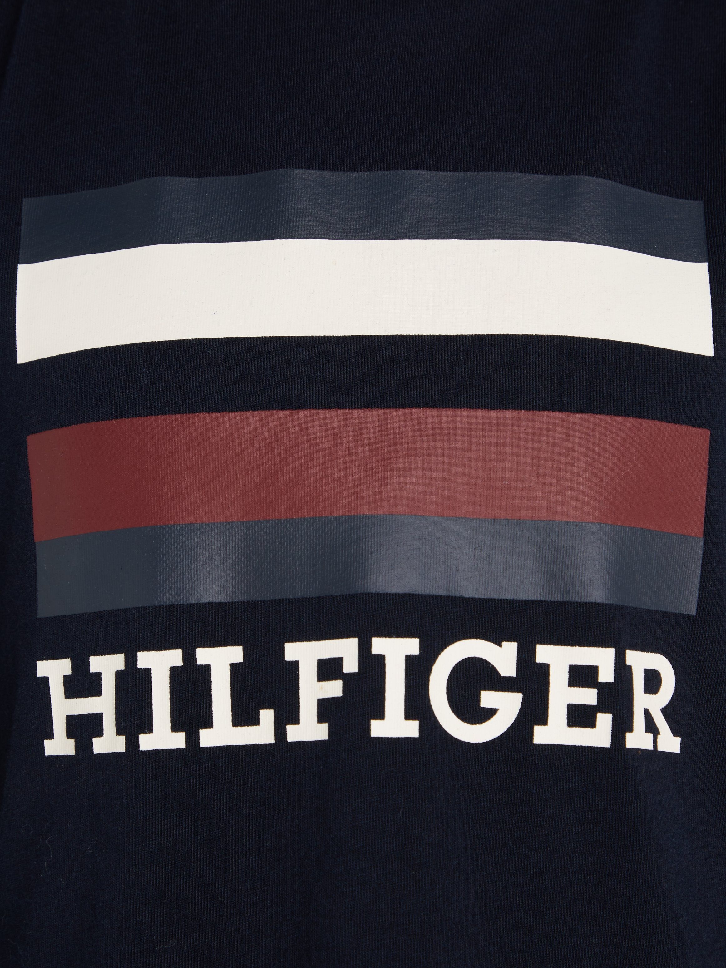 großem Hilfiger LOGO Tommy TEE TH Print Front dunkelblau L/S Langarmshirt Hilfiger mit