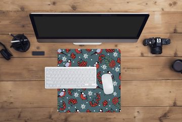 MuchoWow Gaming Mauspad Vogel - Weihnachten - Schnee - Beere - Muster (1-St), Mousepad mit Rutschfester Unterseite, Gaming, 40x40 cm, XXL, Großes