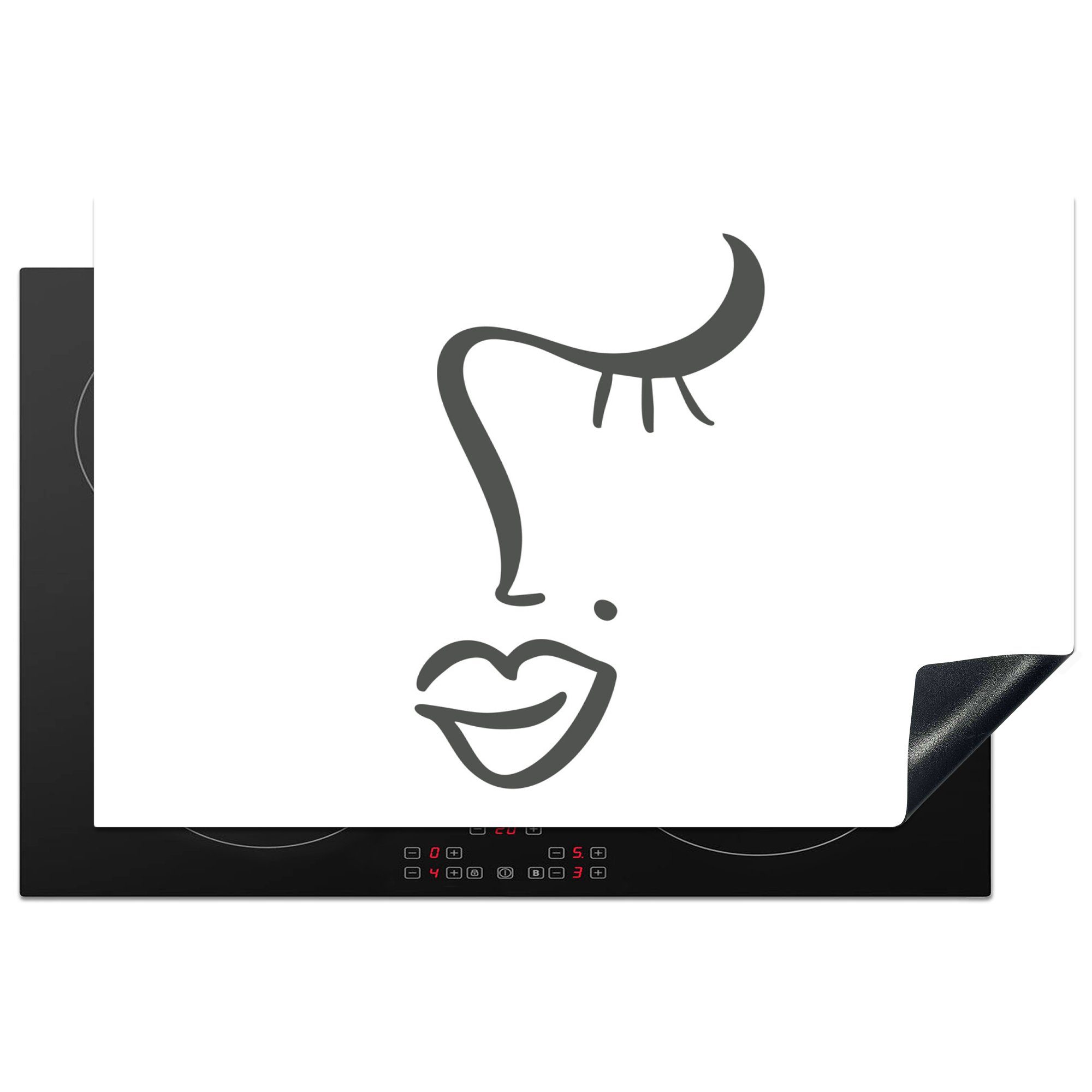 MuchoWow Herdblende-/Abdeckplatte Gesicht - Abstrakt - Schwarz - Weiß, Vinyl, (1 tlg), 81x52 cm, Induktionskochfeld Schutz für die küche, Ceranfeldabdeckung
