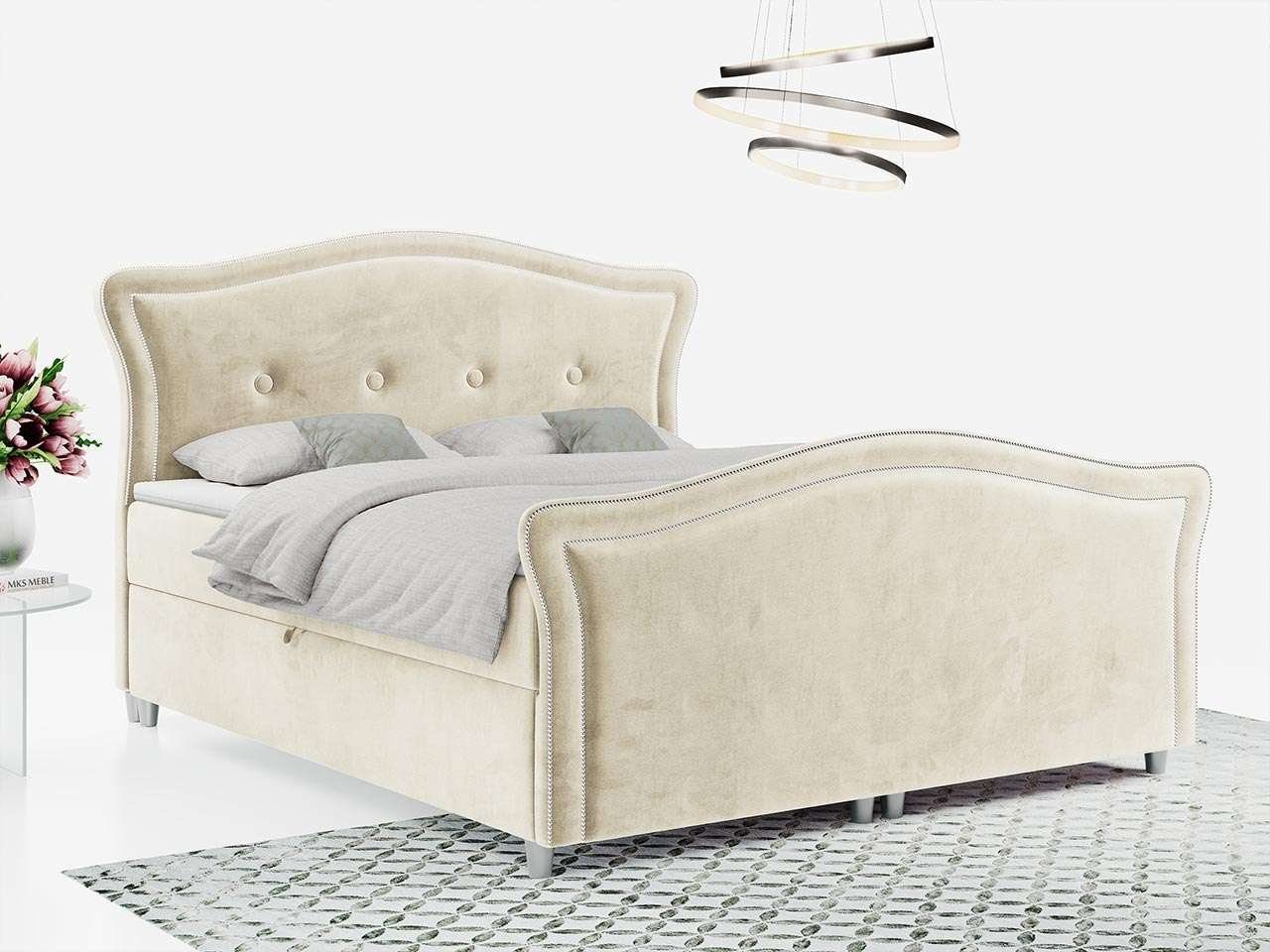 MKS MÖBEL Doppelbett Glamour-Stil, AGAT mit Boxspringbett Multipocket-Matratze LUX