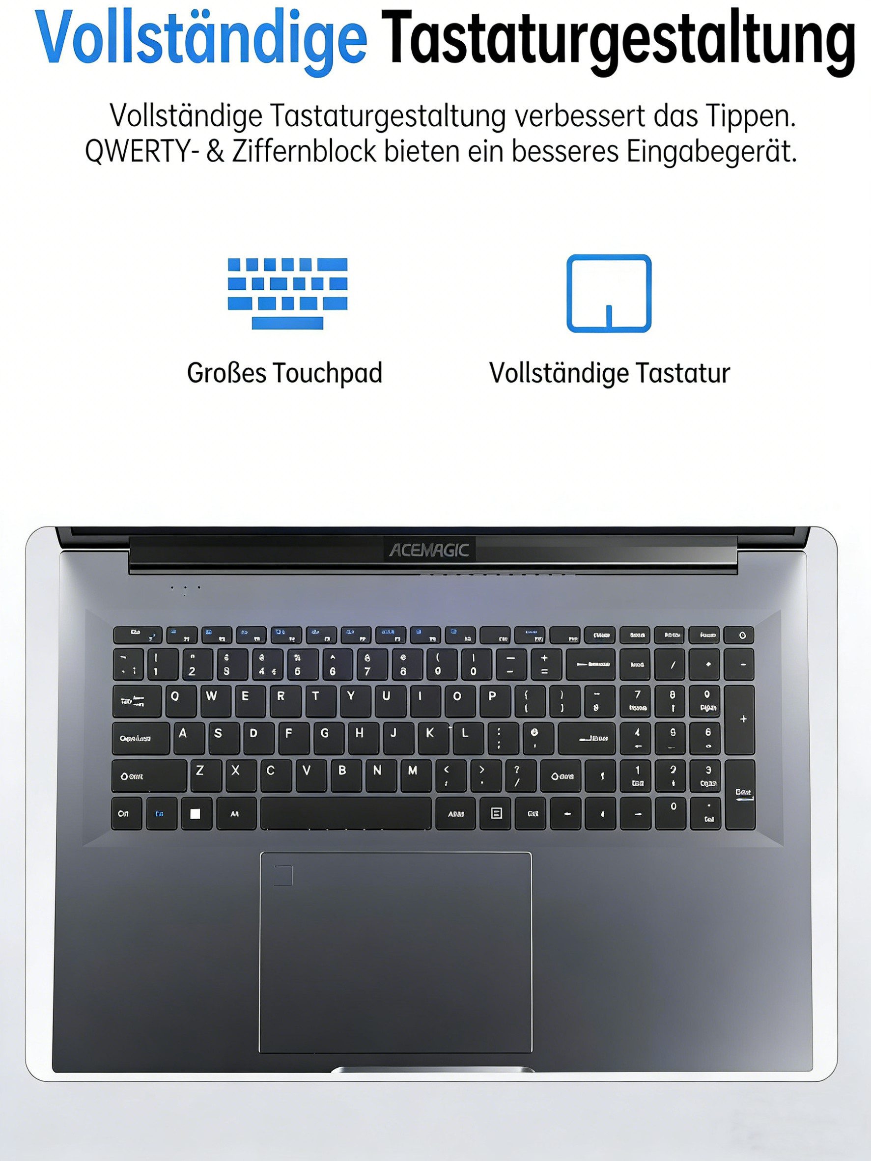 ACEMAGIC 18.5 Zoll FHD Notebook, AMD Ryzen 3, 16GB RAM, 512GB SSD Notebook (42,86 cm/18.5 Zoll, AMD AMD Ryzen 3 4300U, AMD Radeon Graphics, 16 GB, 512 GB SSD, bis zu 3.7 GHz, WIFI5, Bluetooth 5.0,mit Deutscher Tastaturfolie)