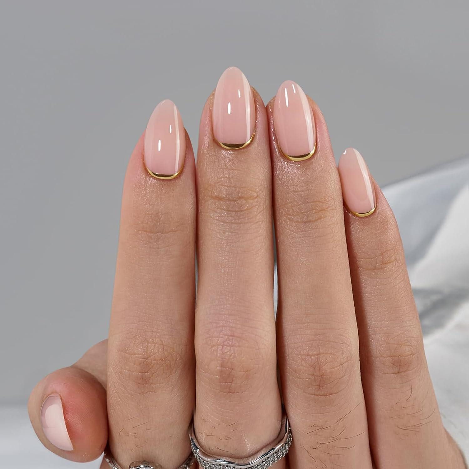 LuxusKollektion Kunstfingernägel Press On Nails Mandel Kurz Nageltips 16 0.03 ml (30er Pack) Gold