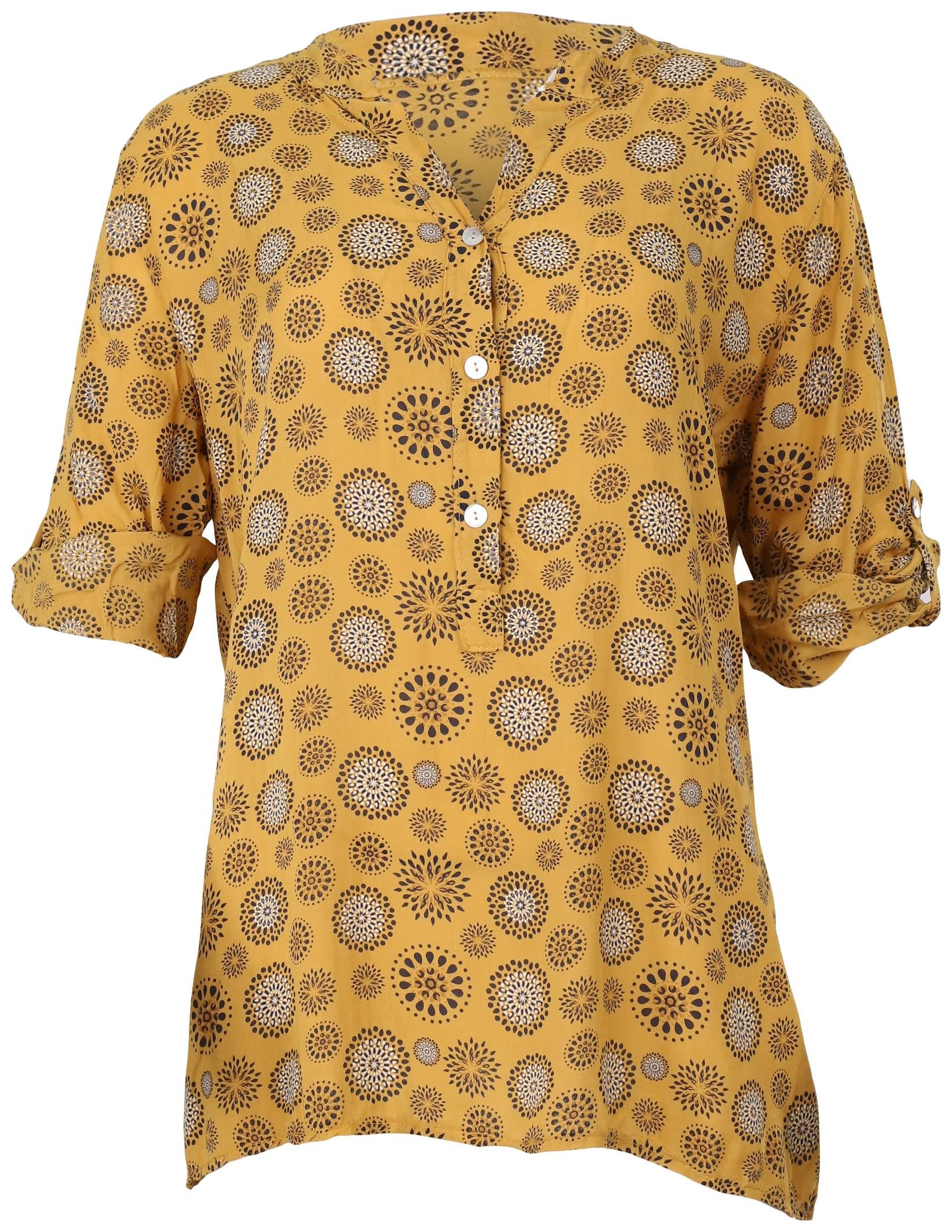 malito more than fashion Schlupfbluse malito Damen Bluse mit Print, Tunika mit ¾ Armen, Blusenshirt auch Bluse mit Kreis Blumen Print 3/4 Ärmeln Einheitsgröße