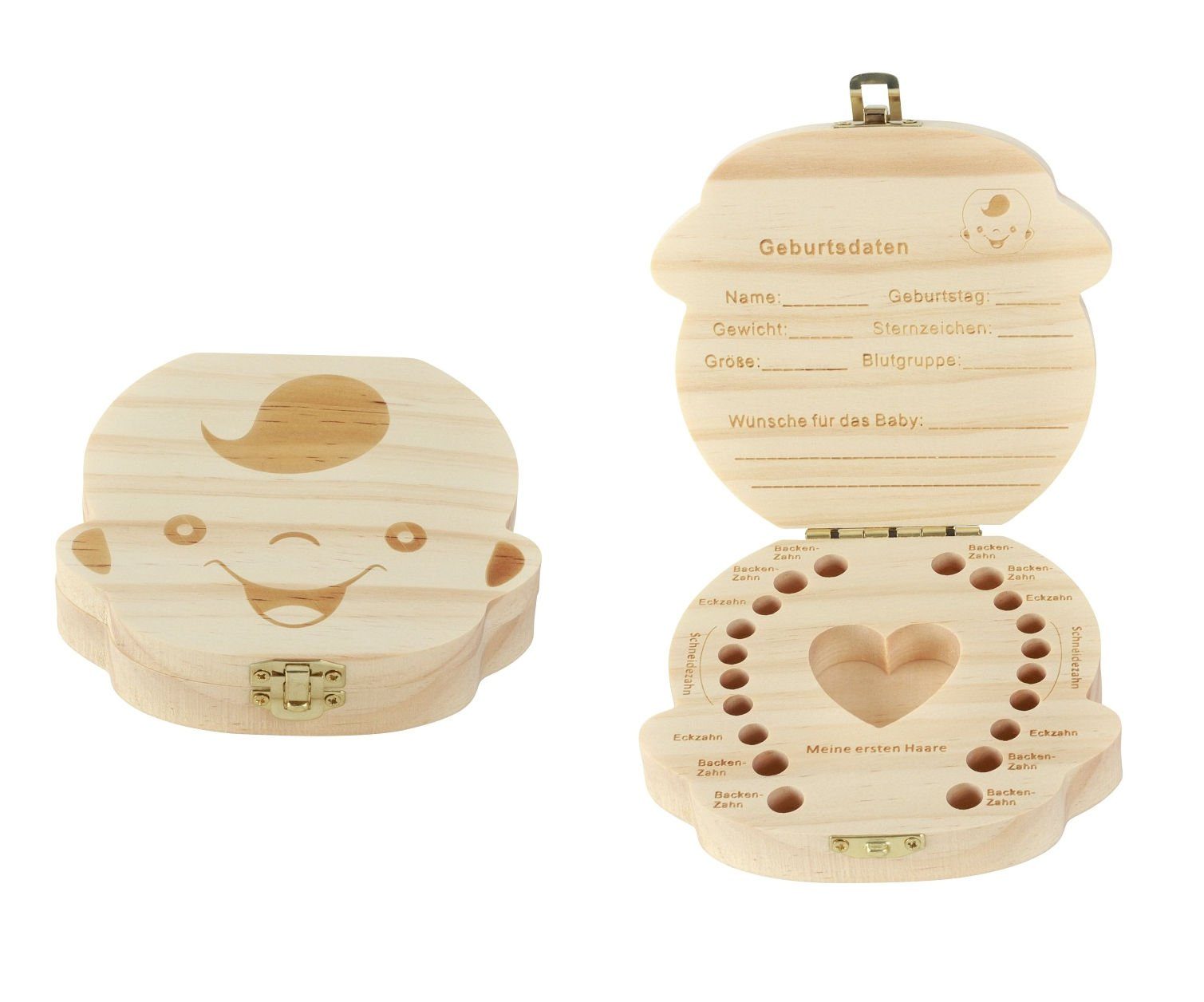 Spetebo Zahndose Holz Milchzahn Dose - Junge, Zahnbox für Milchzähne aus Holz ca. 12 cm