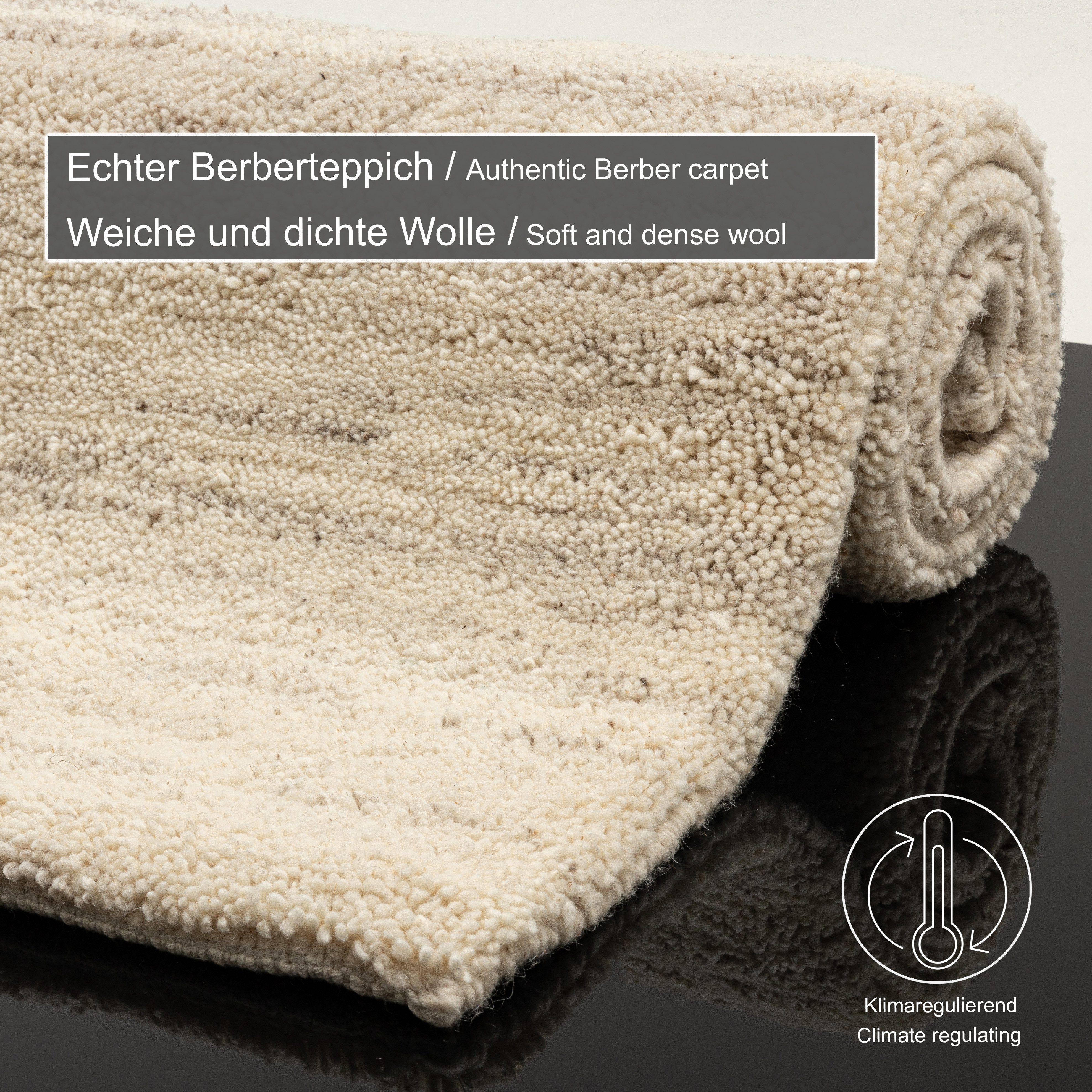 THEKO Wollteppich Taza Royal, handgeknüpft, rechteckig, Höhe: 28 mm, echter Berber Teppich aus Marokko, reine Schurwolle, auch in rund – Bild 4 von 5