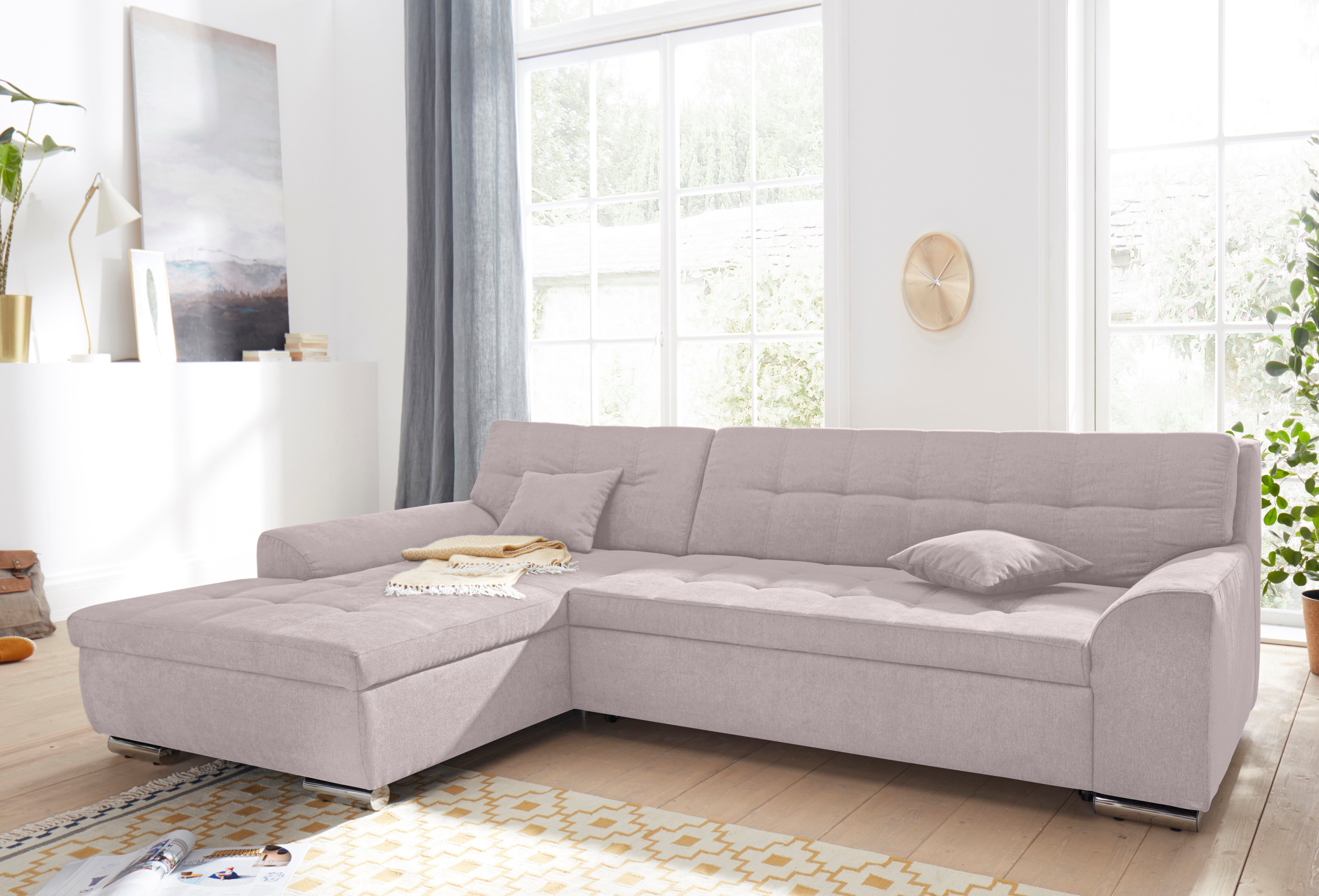 DOMO collection Ecksofa Aversa, moderne Steppung, geschwungene Armlehnen, Breite 267cm, L-Form, wahlweise mit Bettfunktion