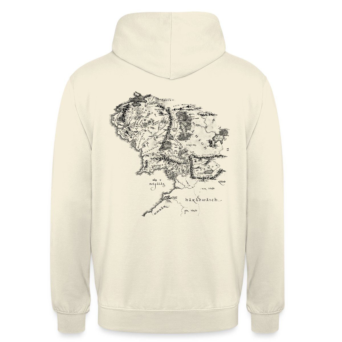 Spreadshirt Hoodie Der Herr Der Ringe Rückenprint Mittelerde-Karte Unisex Hoodie (1-tlg) Unisex-Schnitt: Sitzt bei Männern körpernah, bei Frauen weit